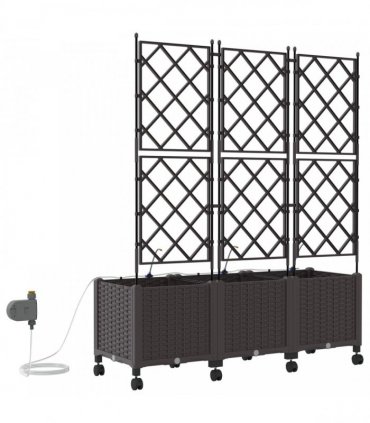 vidaXL Garden Planter with Irrigation&Wheels 3 pcs Brown PP