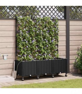 vidaXL Garden Planter with Irrigation&Wheels 3 pcs Black PP