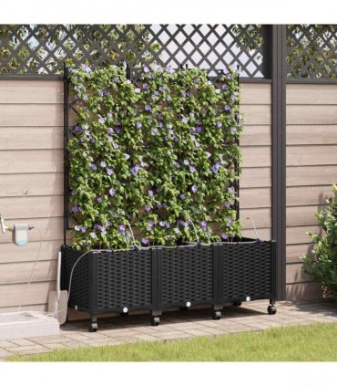 vidaXL Garden Planter with Irrigation&Wheels 3 pcs Black PP