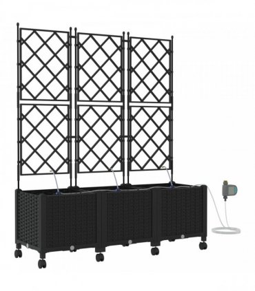 vidaXL Garden Planter with Irrigation&Wheels 3 pcs Black PP