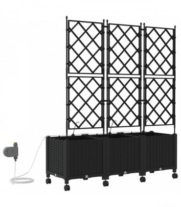 vidaXL Garden Planter with Irrigation&Wheels 3 pcs Black PP