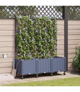 vidaXL Garden Planter with Irrigation&Wheels 3 pcs Grey PP