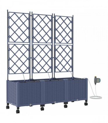 vidaXL Garden Planter with Irrigation&Wheels 3 pcs Grey PP