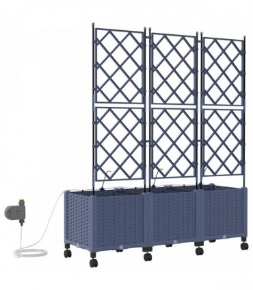 vidaXL Garden Planter with Irrigation&Wheels 3 pcs Grey PP