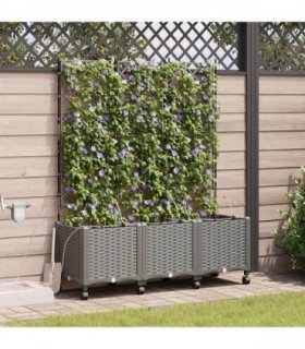 vidaXL Garden Planter with Irrigation&Wheels 3 pcs Light Grey PP