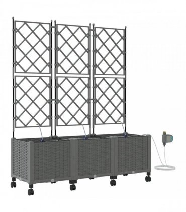 vidaXL Garden Planter with Irrigation&Wheels 3 pcs Light Grey PP