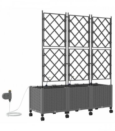 vidaXL Garden Planter with Irrigation&Wheels 3 pcs Light Grey PP