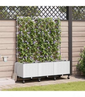 vidaXL Garden Planter with Irrigation&Wheels 3 pcs White PP