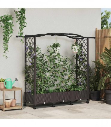 vidaXL Raised Bed with Trellis and Wheels Brown 169 x 40 x 129 cm PP
