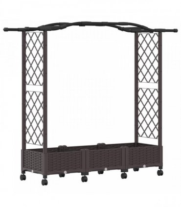 vidaXL Raised Bed with Trellis and Wheels Brown 169 x 40 x 129 cm PP