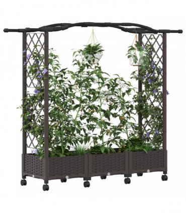 vidaXL Raised Bed with Trellis and Wheels Brown 169 x 40 x 129 cm PP