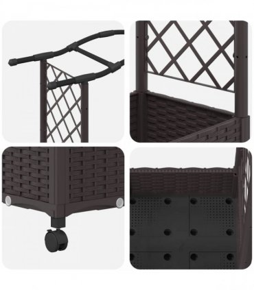 vidaXL Raised Bed with Trellis and Wheels Brown 169 x 40 x 129 cm PP