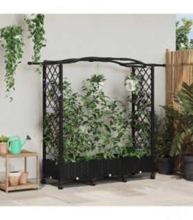 vidaXL Raised Bed with Trellis and Roof Black 169 x 40 x 129 cm PP