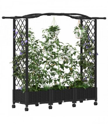 vidaXL Raised Bed with Trellis and Roof Black 169 x 40 x 129 cm PP