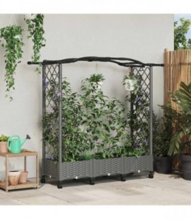 vidaXL Raised Bed with Trellis and Roof Light Grey 169 x 40 x 129 cm