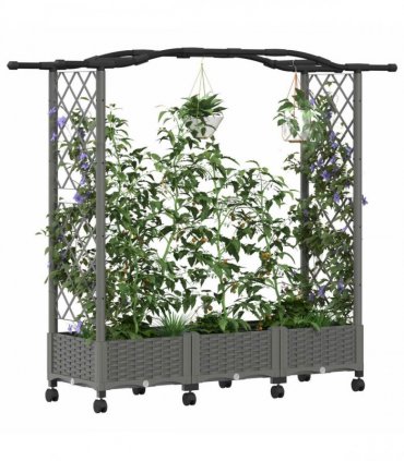 vidaXL Raised Bed with Trellis and Roof Light Grey 169 x 40 x 129 cm
