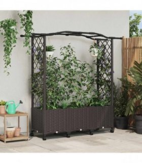 vidaXL Raised Bed with Trellis and Roof Brown 164 x 40 x 144 cm PP