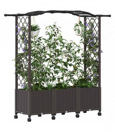 vidaXL Raised Bed with Trellis and Roof Brown 164 x 40 x 144 cm PP