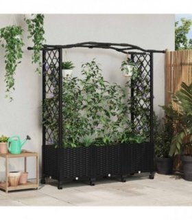 vidaXL Raised Bed with Trellis and Roof Black 164 x 40 x 144 cm PP