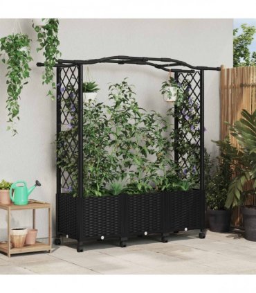 vidaXL Raised Bed with Trellis and Roof Black 164 x 40 x 144 cm PP