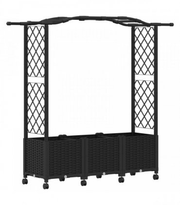 vidaXL Raised Bed with Trellis and Roof Black 164 x 40 x 144 cm PP