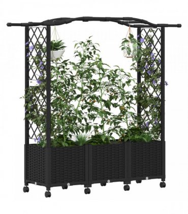 vidaXL Raised Bed with Trellis and Roof Black 164 x 40 x 144 cm PP