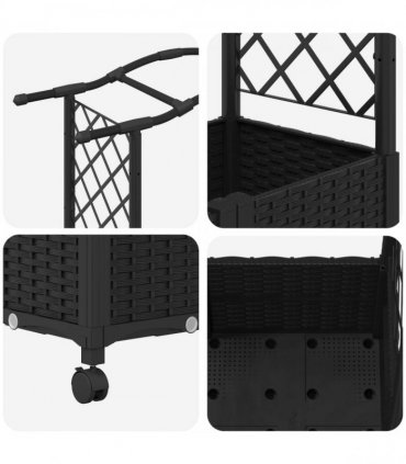 vidaXL Raised Bed with Trellis and Roof Black 164 x 40 x 144 cm PP