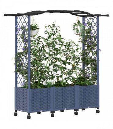 vidaXL Raised Bed with Trellis and Roof Grey 164 x 40 x 144 cm PP