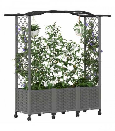 vidaXL Raised Bed with Trellis and Roof Light Grey 164 x 40 x 144 cm