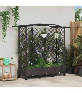 vidaXL Raised Bed with Trellis and Roof Brown 163 x 40 x 129 cm PP