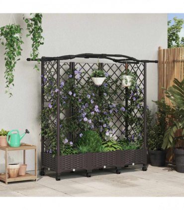 vidaXL Raised Bed with Trellis and Roof Brown 163 x 40 x 129 cm PP