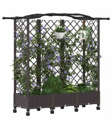 vidaXL Raised Bed with Trellis and Roof Brown 163 x 40 x 129 cm PP