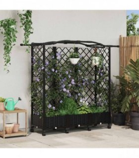 vidaXL Raised Bed with Trellis and Roof Black 163 x 40 x 129 cm PP