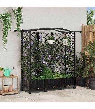 vidaXL Raised Bed with Trellis and Roof Black 163 x 40 x 129 cm PP
