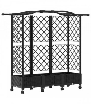vidaXL Raised Bed with Trellis and Roof Black 163 x 40 x 129 cm PP