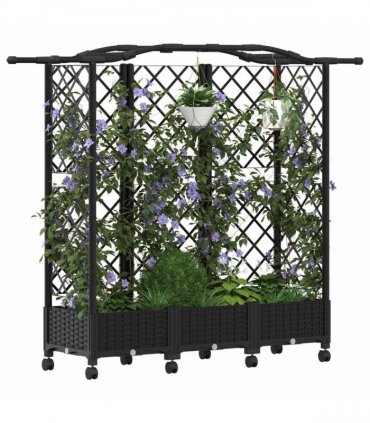 vidaXL Raised Bed with Trellis and Roof Black 163 x 40 x 129 cm PP