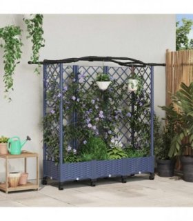 vidaXL Raised Bed with Trellis and Roof Grey 163 x 40 x 129 cm PP