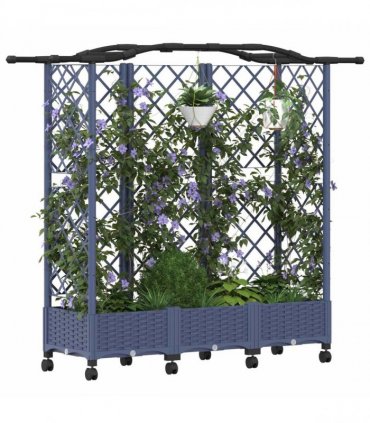 vidaXL Raised Bed with Trellis and Roof Grey 163 x 40 x 129 cm PP
