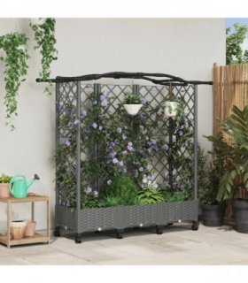 vidaXL Raised Bed with Trellis and Roof Light Grey 163 x 40 x 129 cm