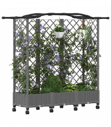 vidaXL Raised Bed with Trellis and Roof Light Grey 163 x 40 x 129 cm