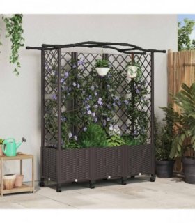 vidaXL Raised Bed with Trellis and Roof Brown 163 x 40 x 144 cm PP