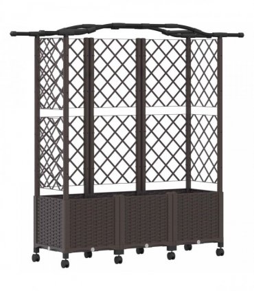 vidaXL Raised Bed with Trellis and Roof Brown 163 x 40 x 144 cm PP