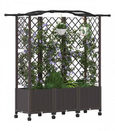 vidaXL Raised Bed with Trellis and Roof Brown 163 x 40 x 144 cm PP