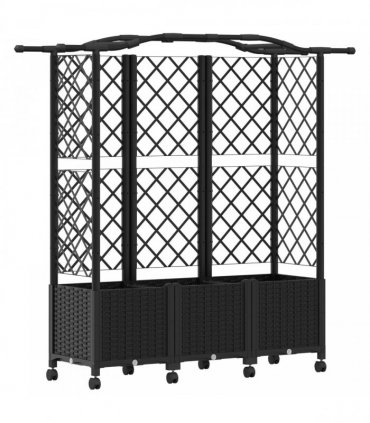 vidaXL Raised Bed with Trellis and Roof Black 163 x 40 x 144 cm PP