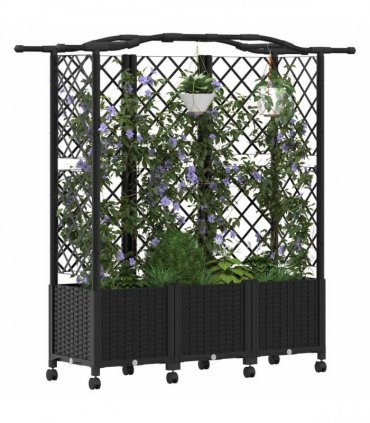 vidaXL Raised Bed with Trellis and Roof Black 163 x 40 x 144 cm PP