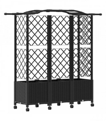 vidaXL Raised Bed with Trellis and Roof Black 163 x 40 x 144 cm PP