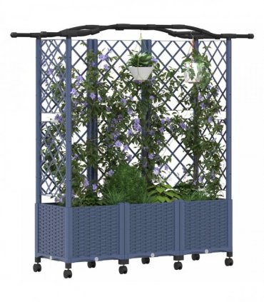 vidaXL Raised Bed with Trellis and Roof Grey 163 x 40 x 144 cm PP