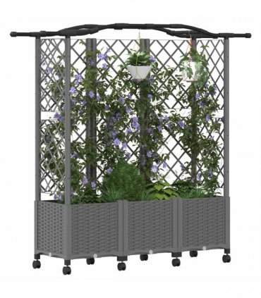 vidaXL Raised Bed with Trellis and Roof Light Grey 163 x 40 x 144 cm