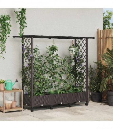 vidaXL Raised Bed with Trellis and Roof Brown 164 x 40 x 127 cm PP