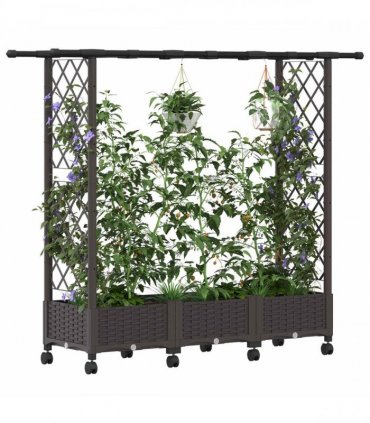 vidaXL Raised Bed with Trellis and Roof Brown 164 x 40 x 127 cm PP